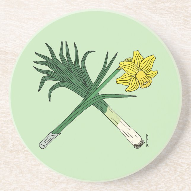 Leek and Daffodil Crossed Coaster (Front)