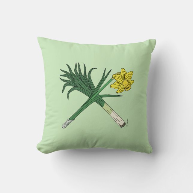 Leek and Daffodil Crossed Cushion (Front)
