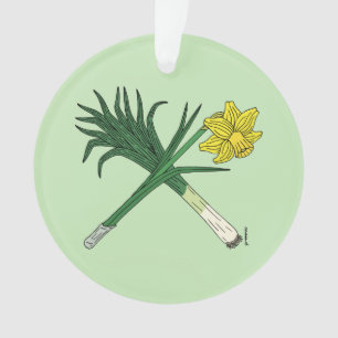 Leek and Daffodil Crossed Ornament