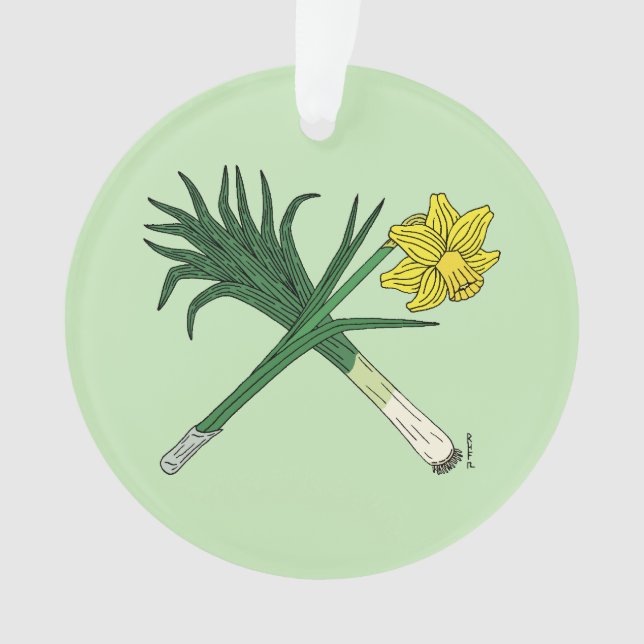 Leek and Daffodil Crossed Ornament (Front)