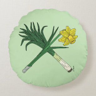 Leek and Daffodil Crossed Round Cushion