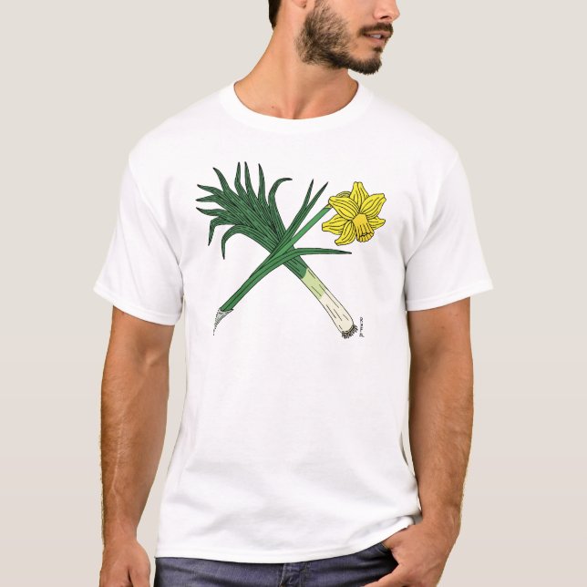 Leek and Daffodil Crossed T-Shirt (Front)