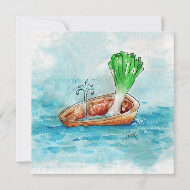 Leek in a Boat with a Leak Funny Pun Flat Card (Front)