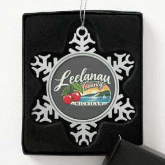 Leelanau County Michigan Snowflake Pewter Christmas Ornament