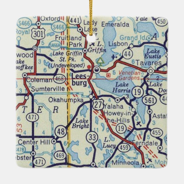 Leesburg FL Vintage Map Ceramic Ornament (Back)