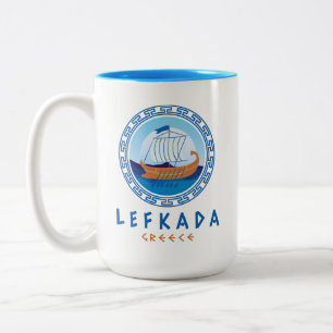 Lefkada, Greece Greek Ship Design Two-Tone Coffee Mug