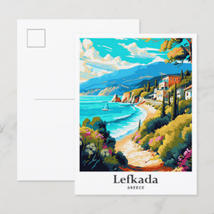 Lefkada Greece Travel Potrait Illustration Postcard