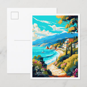 Lefkada Greece vintage travel illustration Postcard