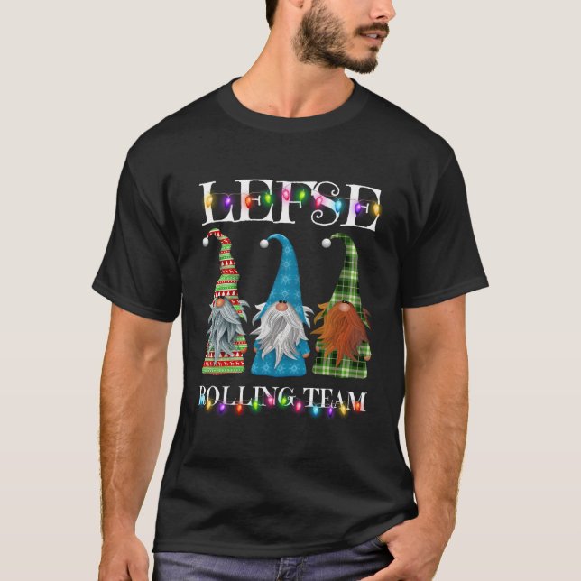 Lefse Making Rolling Team Garden Gnome Christmas P T-Shirt (Front)