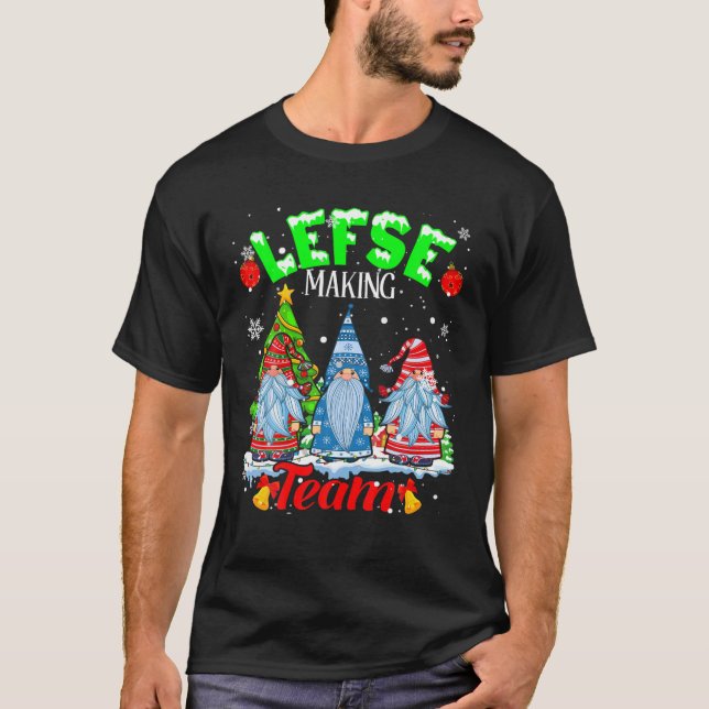 Lefse Making Team Christmas Gnomes Norwegian Lefse T-Shirt (Front)