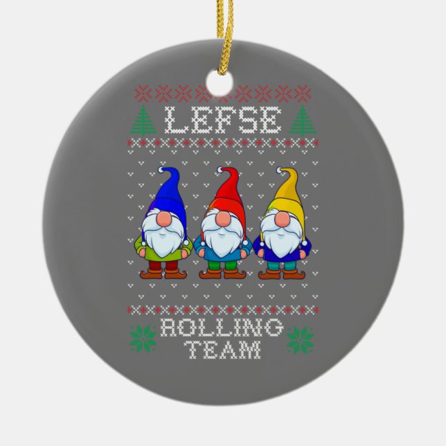 Lefse Rolling Team, Christmas Baking Tomte Gnome Ceramic Tree Decoration (Front)