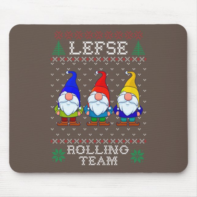 Lefse Rolling Team, Christmas Baking Tomte Gnome Mouse Mat (Front)