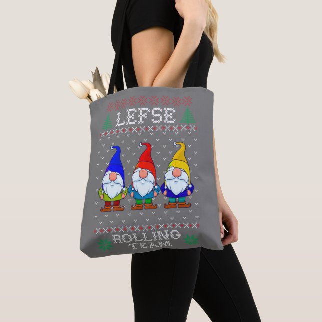 Lefse Rolling Team, Christmas Baking Tomte Gnome Tote Bag (Close Up)