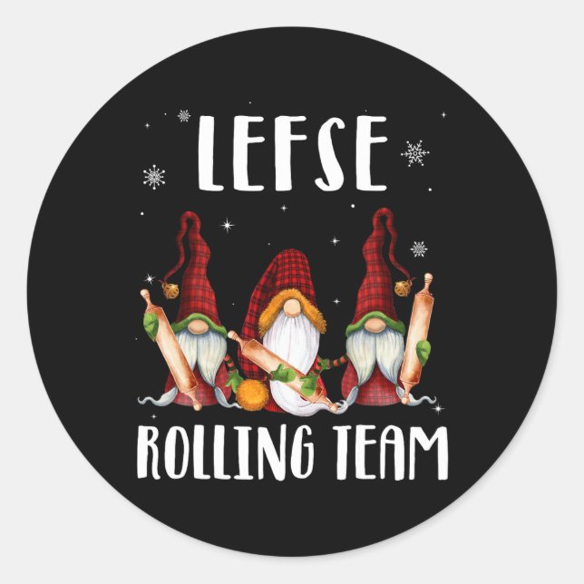 Lefse Rolling Team Gnomes Christmas Xmas Plaid Kid Classic Round Sticker (Front)