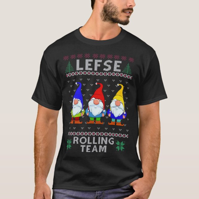 Lefse Rolling Team God Jul Gnome Christmas Xmas T-Shirt (Front)