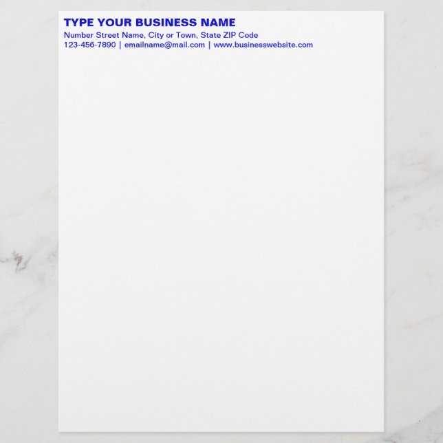 Left Aligned Blue Plain Texts Heading of Custom Letterhead (Front)
