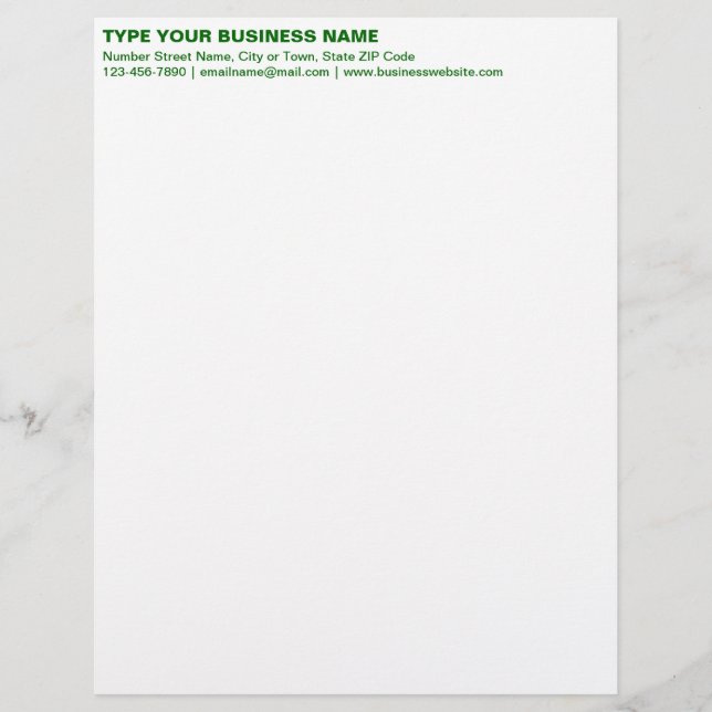 Left Aligned Green Plain Texts Heading of Custom Letterhead (Front)