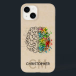 Left And Right Human Brain Personalise Case-Mate iPhone 14 Case<br><div class="desc">A comparison of the Left right human brain concept. Ready to be personalised. Just add your name and initials for a modern monogram. Creative part and logic part with social and business doodle sketch mathematics calculations and abstract art paint. The brain and mind psychology idea drawing illustration design. The brain...</div>