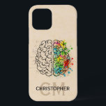 Left And Right Human Brain Personalise iPhone 12 Case<br><div class="desc">A comparison of the Left right human brain concept. Ready to be personalised. Just add your name and initials for a modern monogram. Creative part and logic part with social and business doodle sketch mathematics calculations and abstract art paint. The brain and mind psychology idea drawing illustration design. The brain...</div>