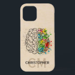 Left And Right Human Brain Personalise iPhone 12 Case<br><div class="desc">A comparison of the Left right human brain concept. Ready to be personalised. Just add your name and initials for a modern monogram. Creative part and logic part with social and business doodle sketch mathematics calculations and abstract art paint. The brain and mind psychology idea drawing illustration design. The brain...</div>