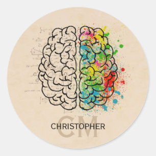 Left And Right Human Brain Personalise Classic Round Sticker