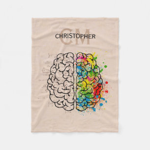 Left And Right Human Brain Personalised Name Fleece Blanket