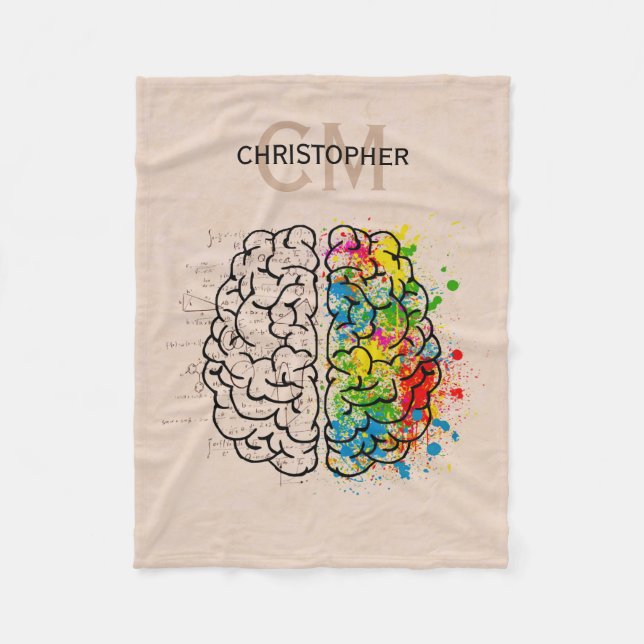 Left And Right Human Brain Personalised Name Fleece Blanket (Front)