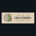 Left And Right Human Brain Personalize Name Tag<br><div class="desc">A comparison of the Left right human brain concept. Ready to be personalized. Just add your name and initials for a modern monogram. Creative part and logic part with social and business doodle sketch mathematics calculations and abstract art paint. The brain and mind psychology idea drawing illustration design. The brain...</div>