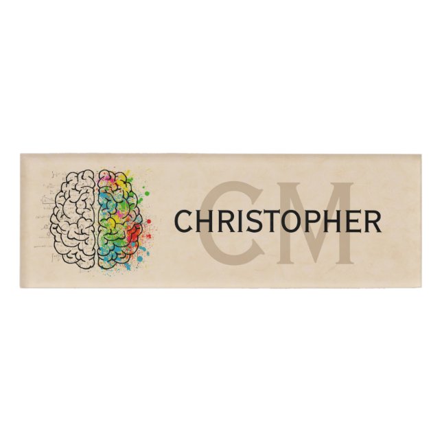 Left And Right Human Brain Personalize Name Tag (Front)