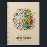 Left And Right Human Brain Personalize Notebook<br><div class="desc">A comparison of the Left right human brain concept. Ready to be personalized. Just add your name and initials for a modern monogram. Creative part and logic part with social and business doodle sketch mathematics calculations and abstract art paint. The brain and mind psychology idea drawing illustration design. The brain...</div>