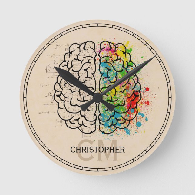 Left And Right Human Brain Personalize Round Clock (Front)