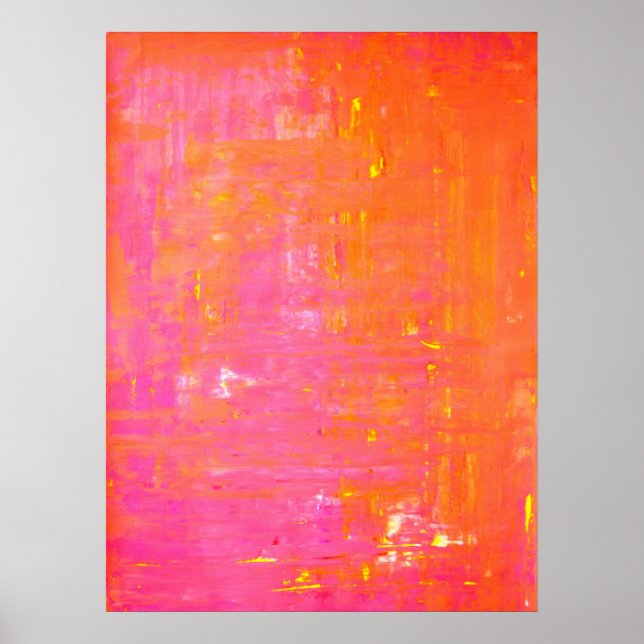 'Left and Right' Pink and Orange Abstract Art Poster (Front)