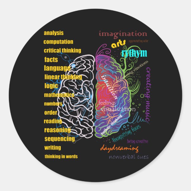 Left Brain Right Brain Hemispheres Classic Round Sticker (Front)