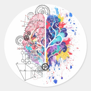 Left Brain vs Right Brain Creative Artwork Classic Round Sticker