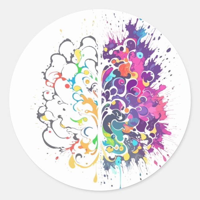 Left Brain vs Right Brain Creative Artwork Classic Round Sticker (Front)