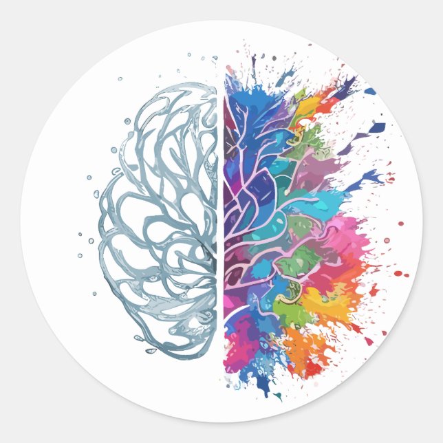 Left Brain vs Right Brain Creative Artwork Classic Round Sticker (Front)