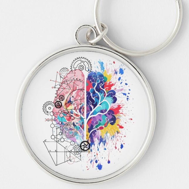 Left Brain vs Right Brain Creative Artwork Key Ring (Front)