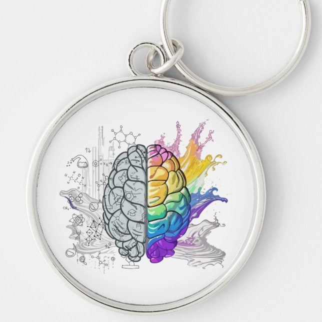 Left Brain vs Right Brain Creative Artwork Key Ring (Front)