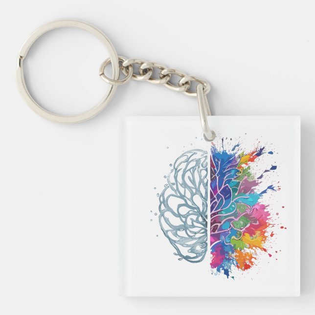 Left Brain vs Right Brain Creative Artwork Key Ring (Front)