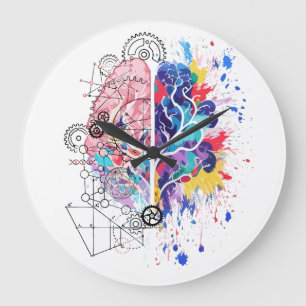 Left Brain vs Right Brain Creative Artwork Large Clock