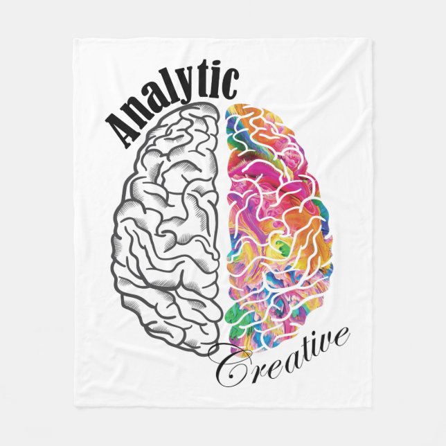 Left Brained Right Brained Analytic Creative Brain Fleece Blanket (Front)