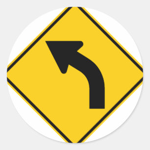 Left Curve Ahead Highway Sign Classic Round Sticker