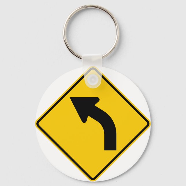 Left Curve Ahead Highway Sign Key Ring (Front)