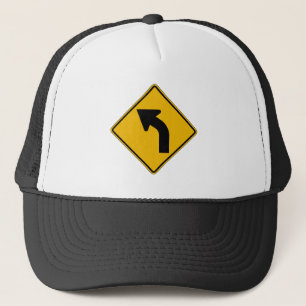 Left Curve, Traffic Warning Sign, USA Trucker Hat