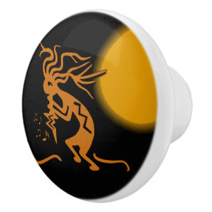 Left Facing Kokopelli Musician Ceramic Knob
