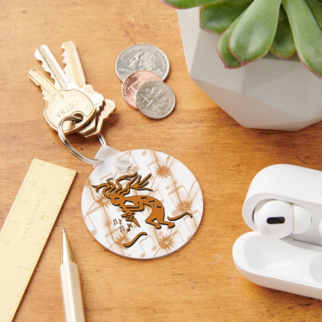 Left Facing Kokopelli Musician With Musical Notes Key Ring (Desk)