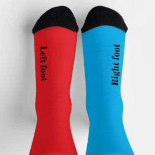 Left Foot and Right Foot Red Blue Solid Colour Socks