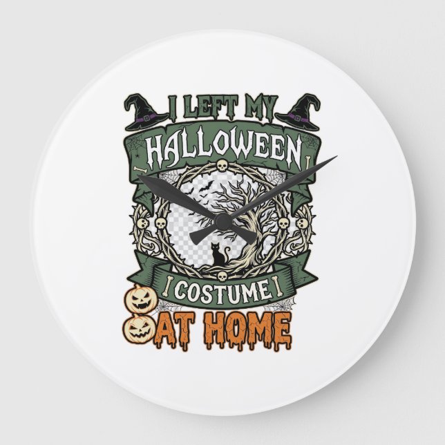 Left Halloween Costume Home Tree Cat Pumpkins_1 Large Clock (Front)