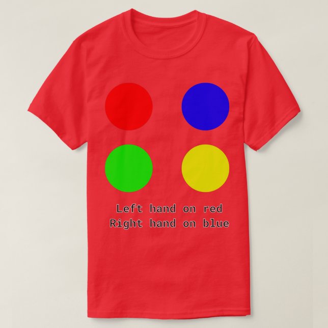 Left hand on red Right hand on blue Twister Design T-Shirt (Design Front)