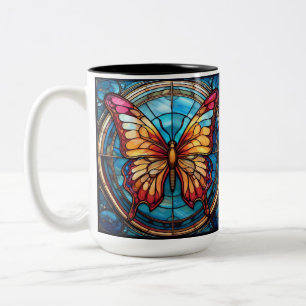 Left handed Drinkers Stained Glass Butterfly   Two-Tone Coffee Mug